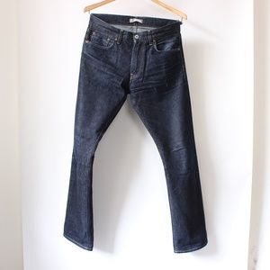 Selvedge raw denim jeans, light wear
